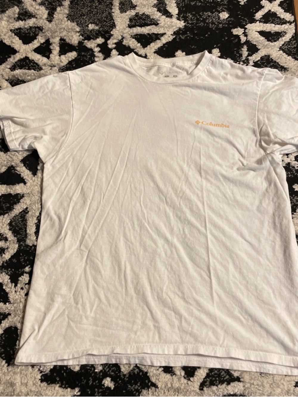 Columbia White Short-Sleeve Tee with Small Yellow Logo